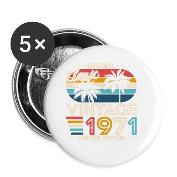 Vintage 1971 Birthday - Buttons small 1''/25 mm (5-pack) - white - Front