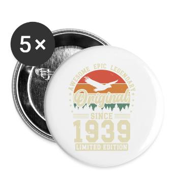 Vintage 1939 - 85 Jahre Geburtstag - Buttons klein 25 mm (5er Pack) - Weiß - Vorne