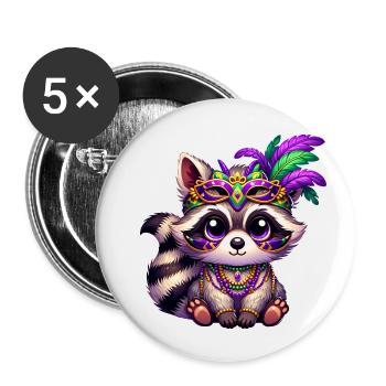 Mardi Gras Bär Waschbär Handbär Süß Comic - Buttons klein 25 mm (5er Pack) - Weiß - Vorne