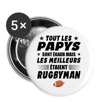 Papy Ancien Rugbyman Cadeau Fête Grand Père - Lot de 5 petits badges (25 mm) - blanc - Devant
