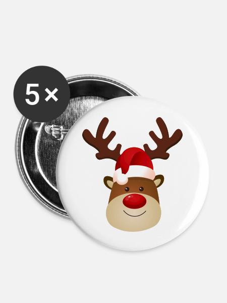 Rudolph Red Nose Reindeer - Buttons klein 25 mm (5er Pack) - Weiß