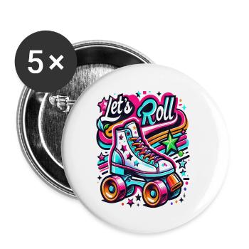 Let´s Roll Rollschuhe Vintage Retro - Buttons klein 25 mm (5er Pack) - Weiß - Vorne