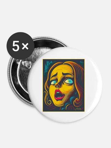 Holzschnitt-Cartoon der Angst - Buttons klein 25 mm (5er Pack) - Weiß