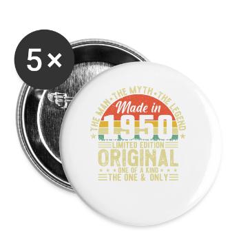 Vintage 1950 Geburtstag - Buttons klein 25 mm (5er Pack) - Weiß - Vorne