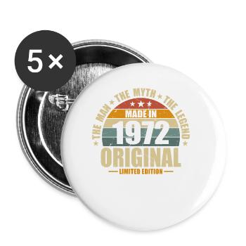 Legendär seit 1972 - 52. Geburtstag Geschenk - Buttons klein 25 mm (5er Pack) - Weiß - Vorne