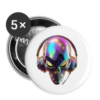 Chromatischer Alien-Kopf mit Kopfhörern - Buttons klein 25 mm (5er Pack) - Weiß - Vorne