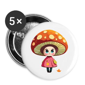 mushroom girl - Buttons small 1''/25 mm (5-pack) - white - Front