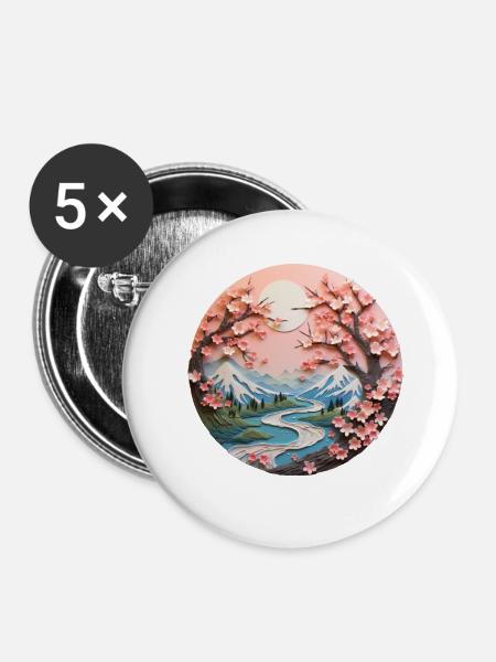 Cherry-Overlook - Buttons klein 25 mm (5er Pack) - Weiß