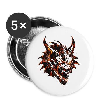 Fantasy Drache Anime Drachenkopf Mythisches Reptil - Buttons klein 25 mm (5er Pack) - Weiß - Vorne