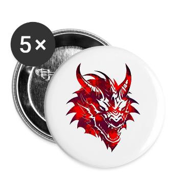 Fantasy Drache Anime Drachenkopf Mythisches Reptil - Buttons klein 25 mm (5er Pack) - Weiß - Vorne