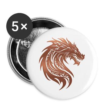 Fantasy Drache Anime Drachenkopf Mythisches Reptil - Buttons klein 25 mm (5er Pack) - Weiß - Vorne