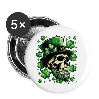 St. Patricks Day Irischer Totenkopf - Buttons klein 25 mm (5er Pack) - Weiß - Vorne