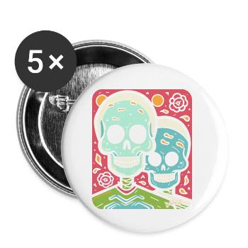 Crânes pop modernes et partenariat contre amour - Lot de 5 petits badges (25 mm) - blanc - Devant