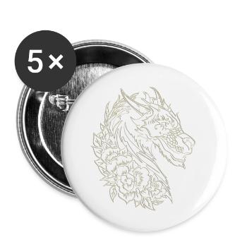 Fantasy Drache Anime Drachenkopf Mythisches Reptil - Buttons klein 25 mm (5er Pack) - Weiß - Vorne