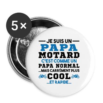 Homme Papa Motard Humour Cadeau motocycliste - Lot de 5 petits badges (25 mm) - blanc - Devant