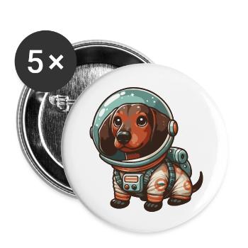 Teckel mignon en costume d’astronaute, espace extra-atmosphérique - Lot de 5 petits badges (25 mm) - blanc - Devant