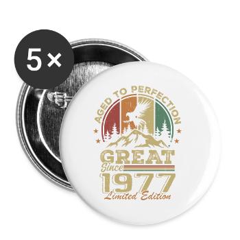 Jahrgang 1977 Geburtstag - 1977 Retro Geschenkidee - Buttons klein 25 mm (5er Pack) - Weiß - Vorne