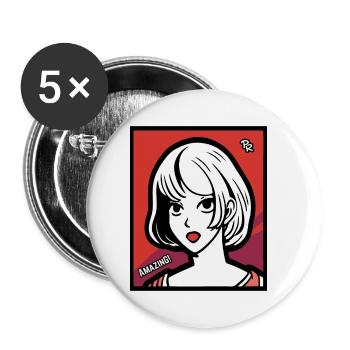 Cartoon Anime Fille, Bouche Ouverte, Étonnement - Lot de 5 petits badges (25 mm) - blanc - Devant