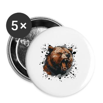 Tête de grizzli symbole Animal - Lot de 5 petits badges (25 mm) - blanc - Devant