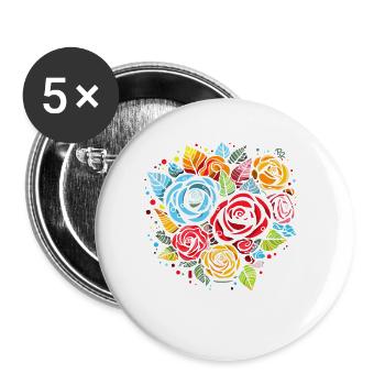 Une variété de roses et de fleurs - Lot de 5 petits badges (25 mm) - blanc - Devant