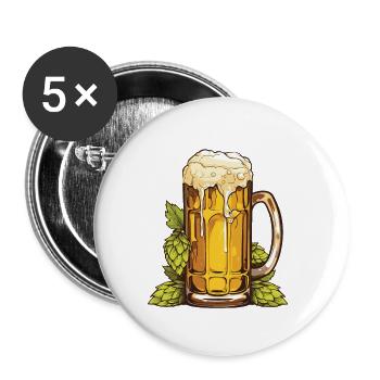 Beer glass, hops, malt, beer - Buttons small 1''/25 mm (5-pack) - white - Front