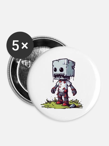 Pixeliger Pixel Zombie - Buttons klein 25 mm (5er Pack) - Weiß