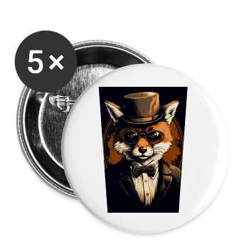 Renard avec chapeau et lunettes - Lot de 5 petits badges (25 mm) - blanc - Devant