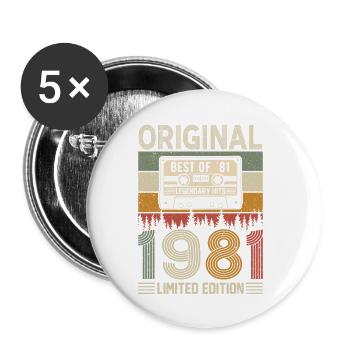 Vintage 1981 Geburtstag - Buttons klein 25 mm (5er Pack) - Weiß - Vorne