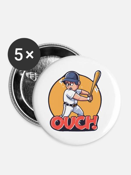 BASEBALL - Buttons klein 25 mm (5er Pack) - Weiß