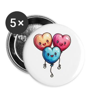 Ballon Herzen auch für Kinder und Geburtstage - Buttons klein 25 mm (5er Pack) - Weiß - Vorne