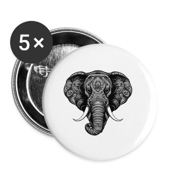 Elefant Porträt Kopf Tier - Buttons klein 25 mm (5er Pack) - Weiß - Vorne