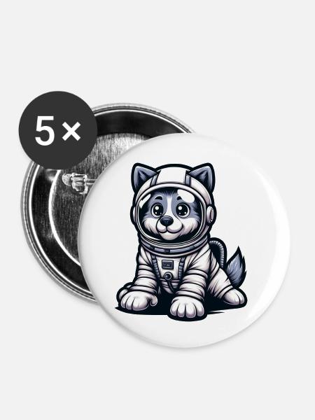 Cute Dog Astronaut - Buttons klein 25 mm (5er Pack) - Weiß