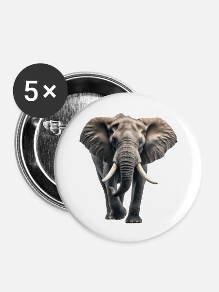 Afrikanischer Elefant - Buttons klein 25 mm (5er Pack) - Weiß