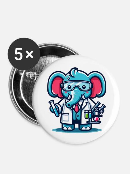 Cute Elephant Scientist - Buttons klein 25 mm (5er Pack) - Weiß