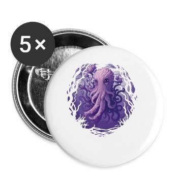 Palette rose poulpe Kraken super mignon - Lot de 5 petits badges (25 mm) - blanc - Devant