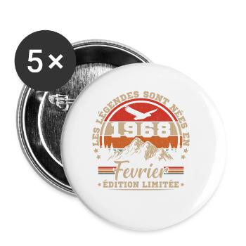 Cadeau D'anniversaire Nées En Février 1968 - Lot de 5 petits badges (25 mm) - blanc - Devant