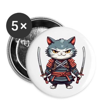 Samurai Cat #35 - Buttons small 1''/25 mm (5-pack) - white - Front
