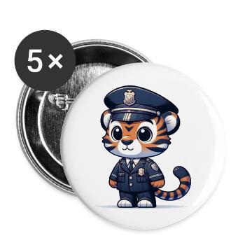 Cute Tiger Police Officer - Buttons small 1''/25 mm (5-pack) - white - Front