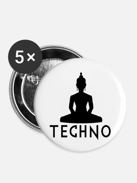 Techno-Musik - Buttons klein 25 mm (5er Pack) - Weiß
