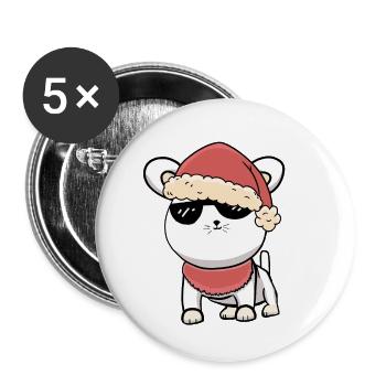 Xmas Katze Kitten Nikolaus1 Weihnachtsmann Miau - Buttons klein 25 mm (5er Pack) - Weiß - Vorne