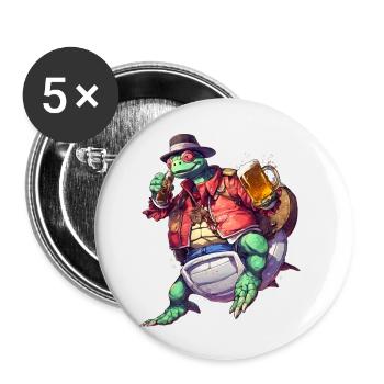 Chill & Shell: Turtle with Beer Tee - Buttons small 1''/25 mm (5-pack) - white - Front