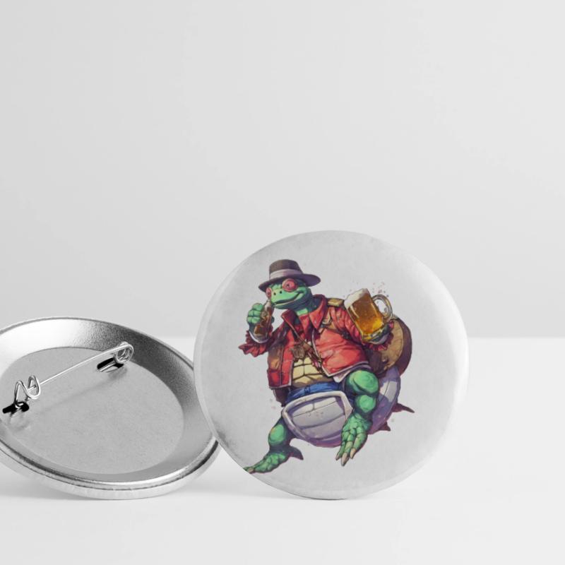 Chill & Shell: Schildkröte mit Bier-Tee Buttons klein 25 mm (5er Pack)