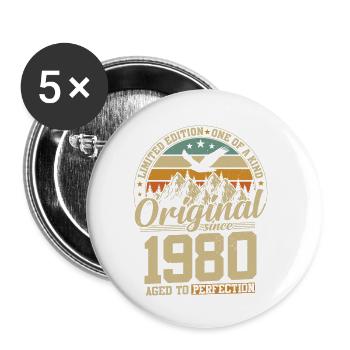 Anniversaire des années 1980 - Lot de 5 petits badges (25 mm) - blanc - Devant