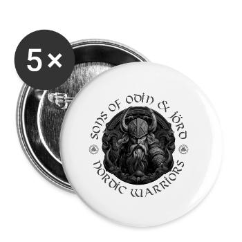 SONS OF ODIN & JÖRD – NORDIC WARRIORS - Buttons klein 25 mm (5er Pack) - Weiß - Vorne