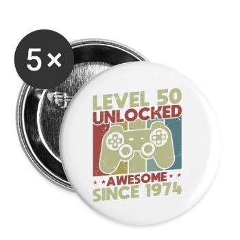 Level 50 Unlocked - Buttons small 1''/25 mm (5-pack) - white - Front