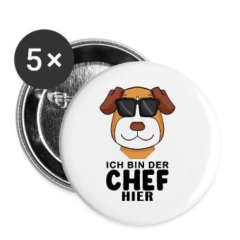 Chef Spruch Anführer Hund Jack Russell Motiv - Buttons klein 25 mm (5er Pack) - Weiß - Vorne