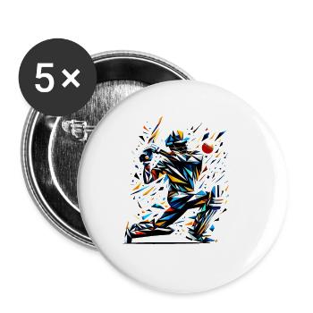 Polygon Art Cricketer Batsman Cricket Bowler - Buttons small 1''/25 mm (5-pack) - white - Front