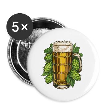 Beer glass, hops, malt, beer - Buttons small 1''/25 mm (5-pack) - white - Front