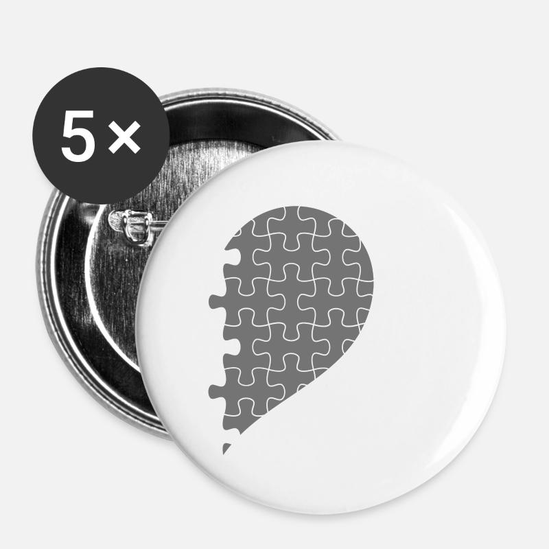 Matching Couples Half Heart Valentines Day Gray 1 - Buttons small 1''/25 mm (5-pack) - white