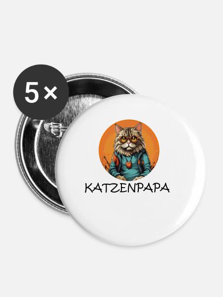 Katzenpapa - Buttons klein 25 mm (5er Pack) - Weiß